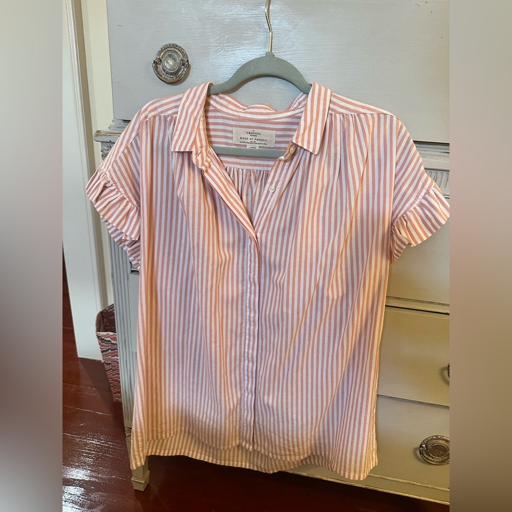 Trovata Pink and White Striped Button Down Shirt